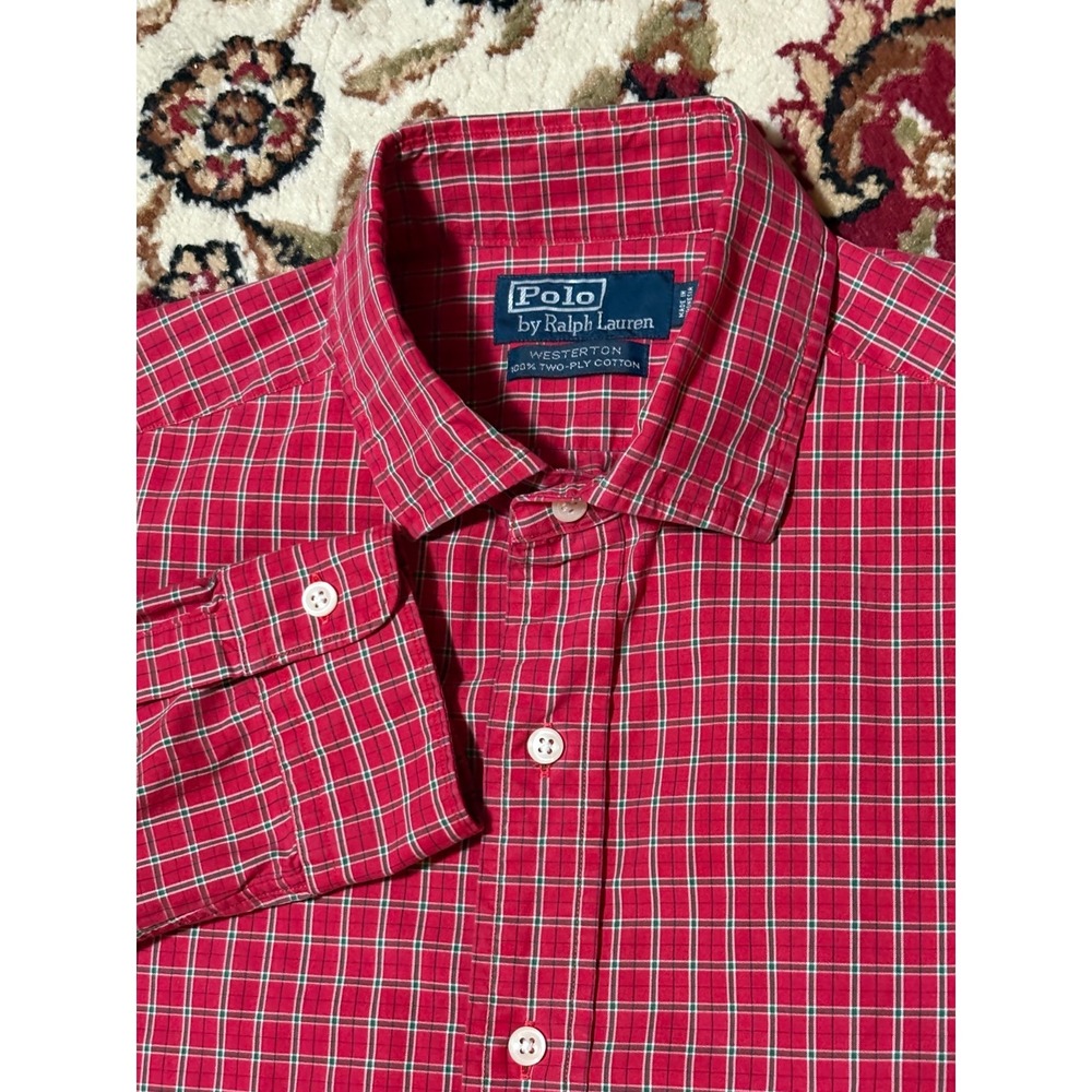 Polo Ralph Lauren Westerton Red Plaid 2 Ply Cotton Button Up Shirt L